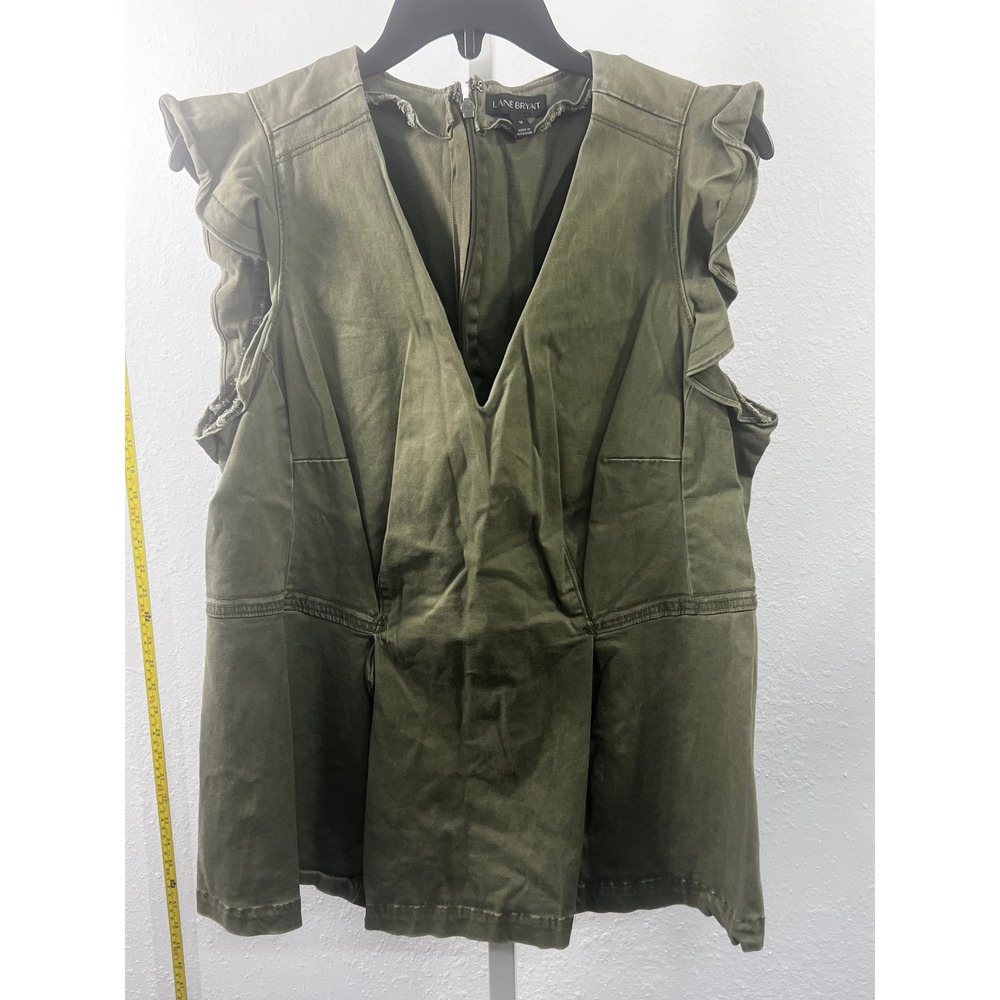 Lane Bryant Olive Green Ruffle Sleeve V-Neck Utility Peplum Top Blouse Size 14